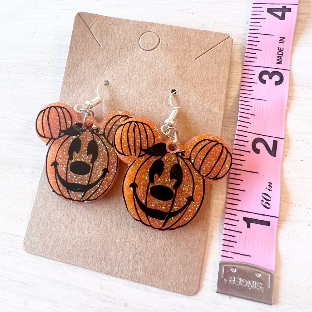 🧡 MICKEY MOUSE Halloween Pumpkin Orange Glitter Lightweight Earrings NEW - Picture 4 of 4